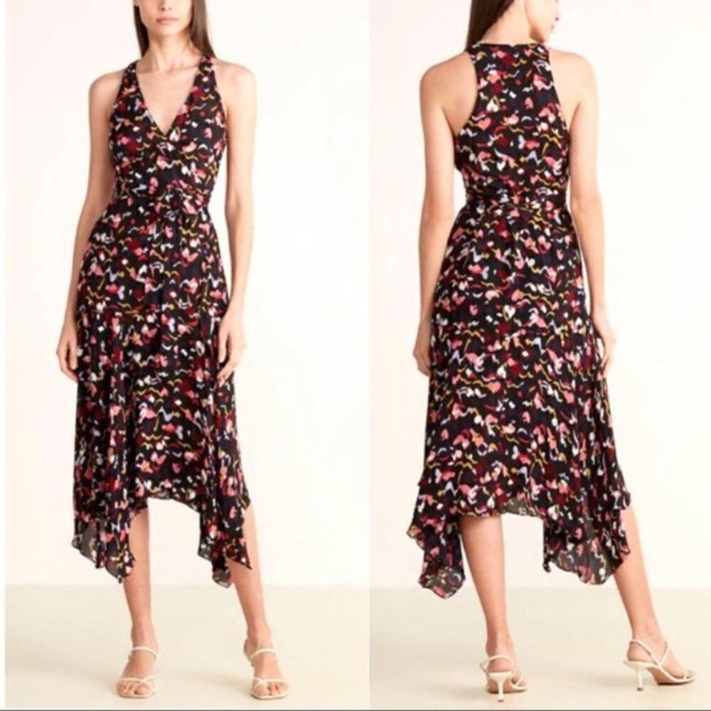 Black Print Silk Wrap Dress